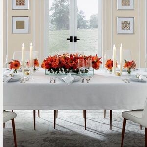 New! SFERRA Oblong White Jacquard Tablecloth 70”x124”